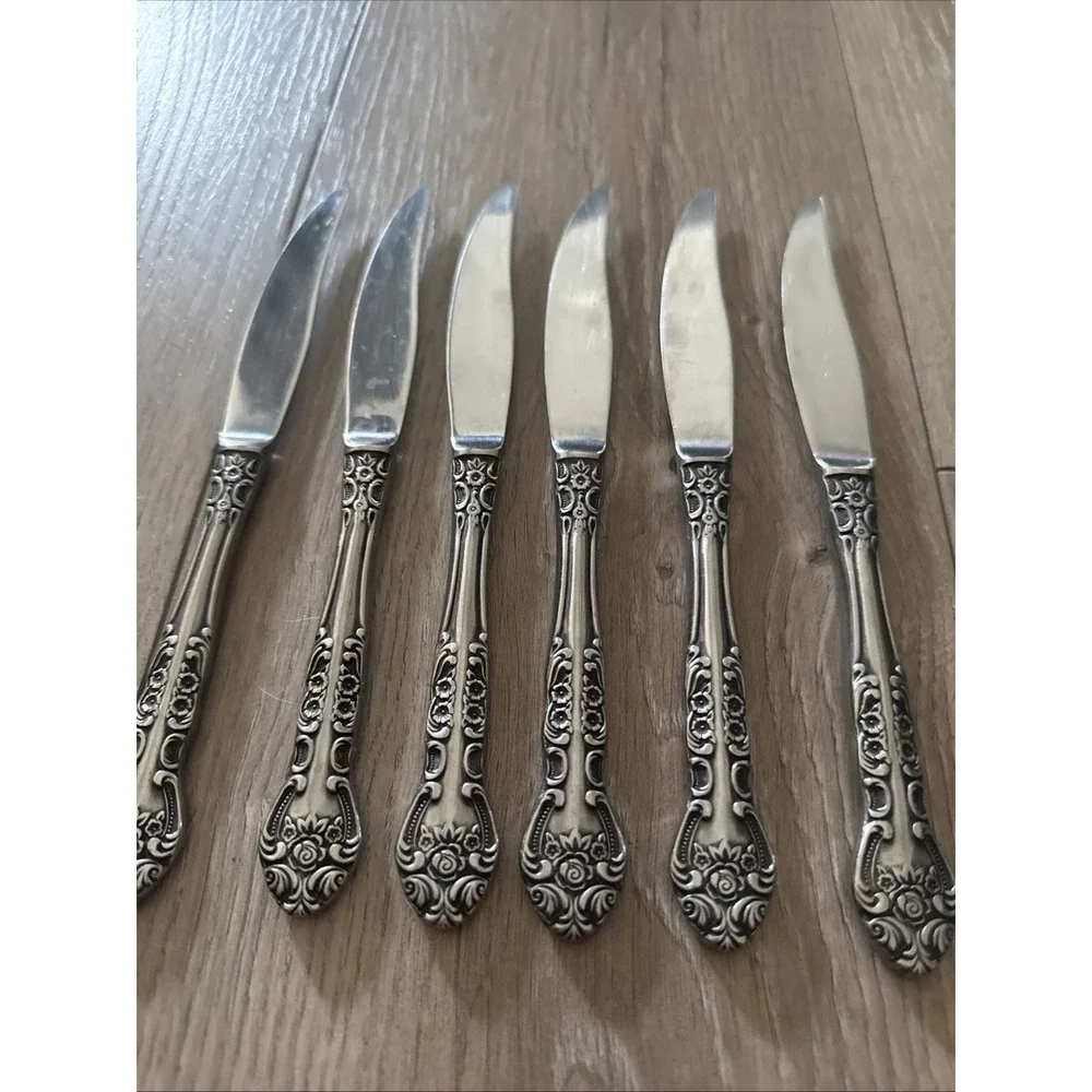 Lot of 6 National SONORA Stainless Knives Knife Japan Floral Silverware Flatware